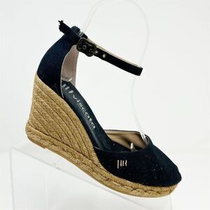 VISCATA Espadrille Black Ankle Strap Wedge Sandal Size 37 (US 6.5) Made in Spain